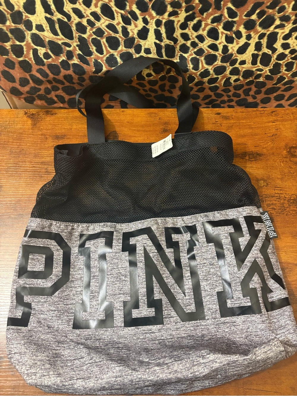 PINK Victoria's Secret Black Mesh and Gray Logo Tote